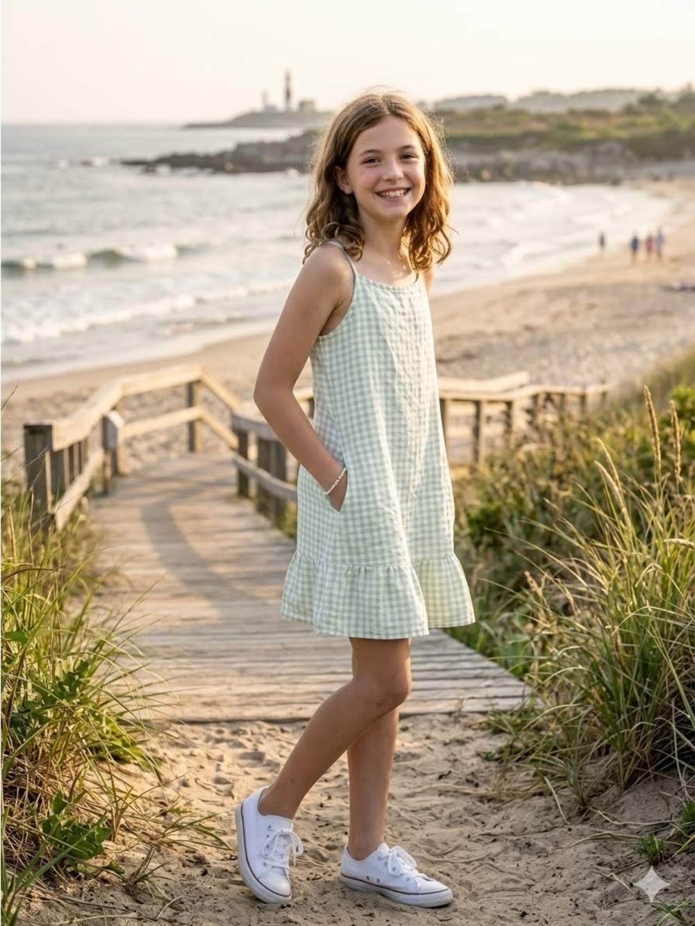 Abercrombie girls Green Gingham Sleeveless Dress 11/12